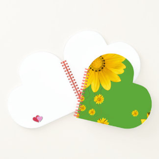 Gelbes Gänseblümchen-Blumendesign auf grünem Hinte Notizbuch
