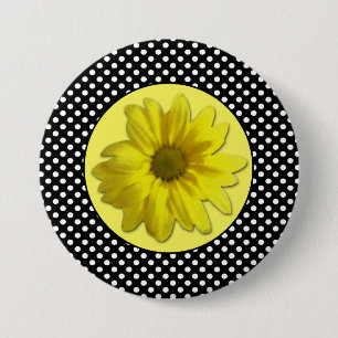 Gelbes Gänseblümchen-Schwarzweiss-Tupfen Button