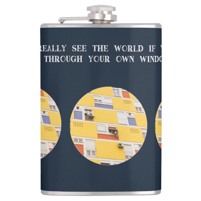 Gelbes Gebäude Flachmann (Vorderseite)