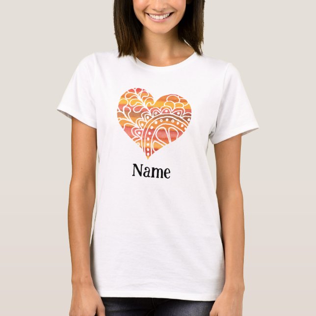Gelbes Gelborange Mandala Herz individuell angepas T-Shirt (Vorderseite)