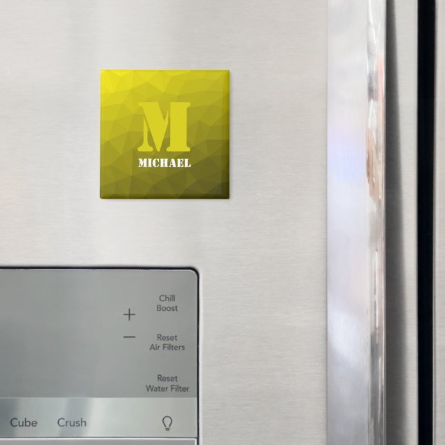 Gelbes geometrisches Maschenmuster Monogramm Magnet (In Situ (Kühlschrank))