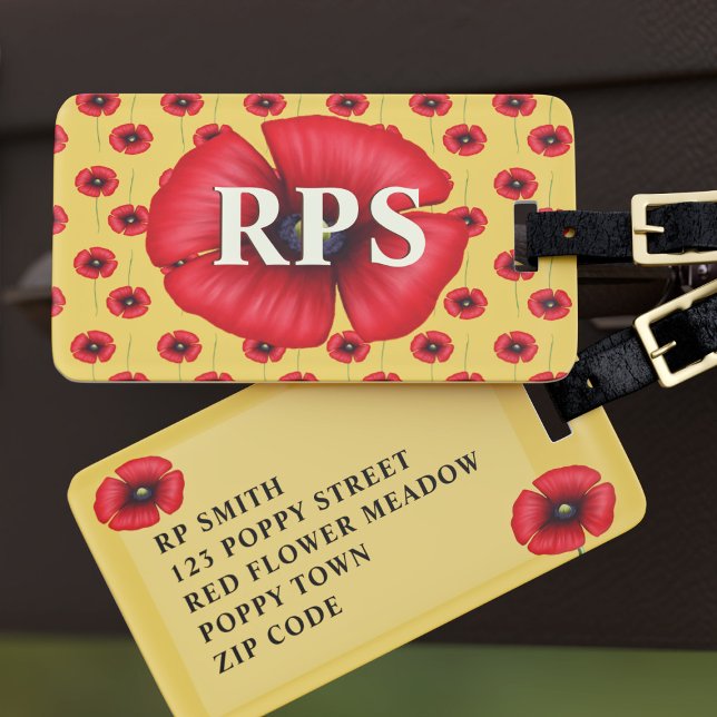 Gelbes Gepäckchen Gepäckanhänger (Pop your initials and address on this poppy luggage tag and pop on a plane to paradise)