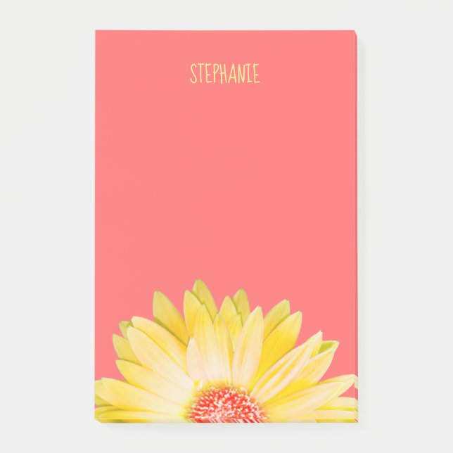 Gelbes Gerbera-Gänseblümchen auf Koralle Post-it Klebezettel (Vorderseite)