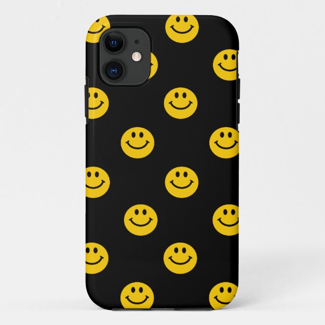 Gelbes Gesichts-Muster auf Schwarzem Case-Mate iPhone Hülle (Rückseite)