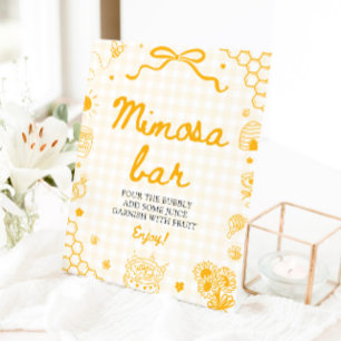 Gelbes Gingham-Honigbiene-Mimosa-Bar-Schild Sockelschild