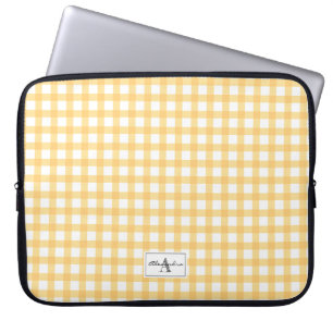 Gelbes Gingham-Kariert-Prüfmuster-Monogramm Laptopschutzhülle