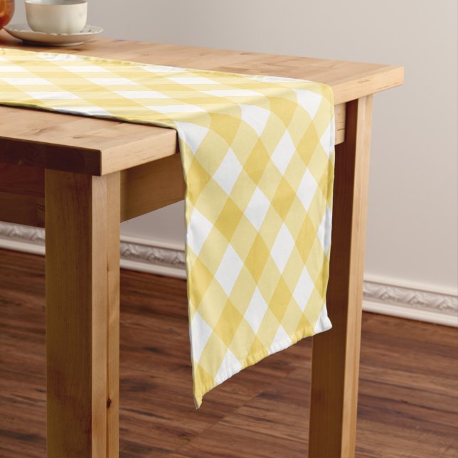 Gelbes Gingham-Kariertes Muster Kurzer Tischläufer (Beispiel)