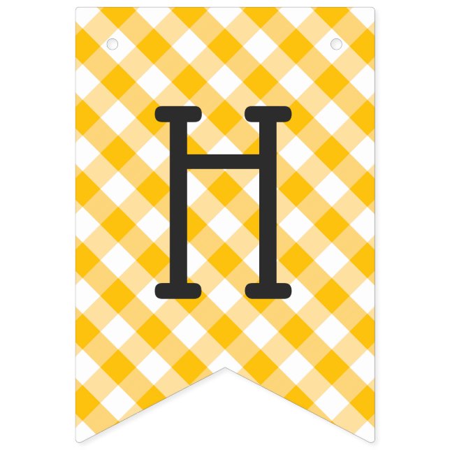 Gelbes Gingham-Karo-Muster-alles Gute zum Wimpelkette (Zweite Fahne)