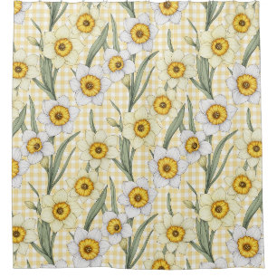 Gelbes Gingham-Narzissen-Blumenmuster Duschvorhang