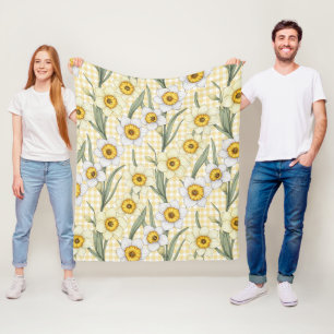 Gelbes Gingham-Narzissen-Blumenmuster Fleecedecke