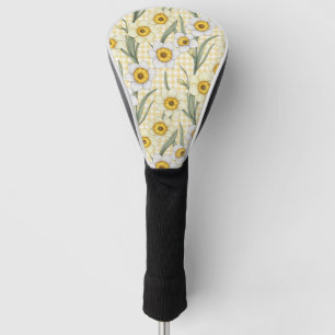 Gelbes Gingham-Narzissen-Blumenmuster Golf Headcover