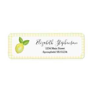 Gelbes Gingham-Zitronen-Rücksende-Adressetikett