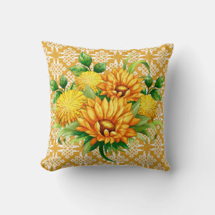 Gelbes Gitter Mit Blumenstrauß Kissen