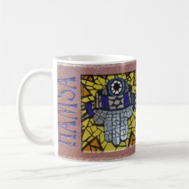 Gelbes Glühen-Silber Hamsa mit Talis und bösem Kaffeetasse