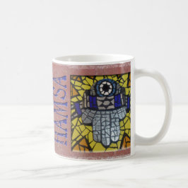 Gelbes Glühen-Silber Hamsa mit Talis und bösem Kaffeetasse