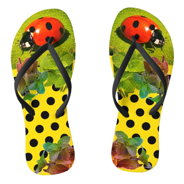Gelbes Gold mit LadyBug Fun Erwachsene Flip Flops (Fußbett)