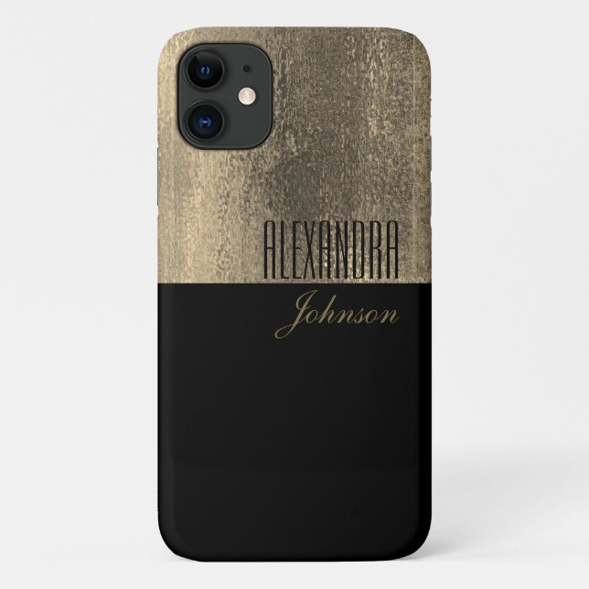Gelbes Gold und schwarzer einfacher Name Case-Mate iPhone Hülle (Rückseite)
