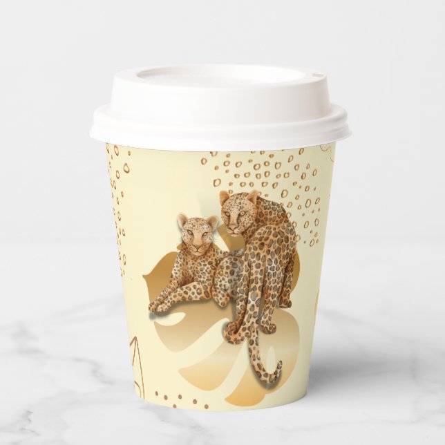 Gelbes Gold verlasse Leoparden-Papiertasse. Pappbecher (Vorderseite)