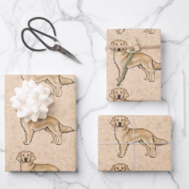 Gelbes Golden Retriever Niedlich Cartoon Dog Muste Geschenkpapier Set