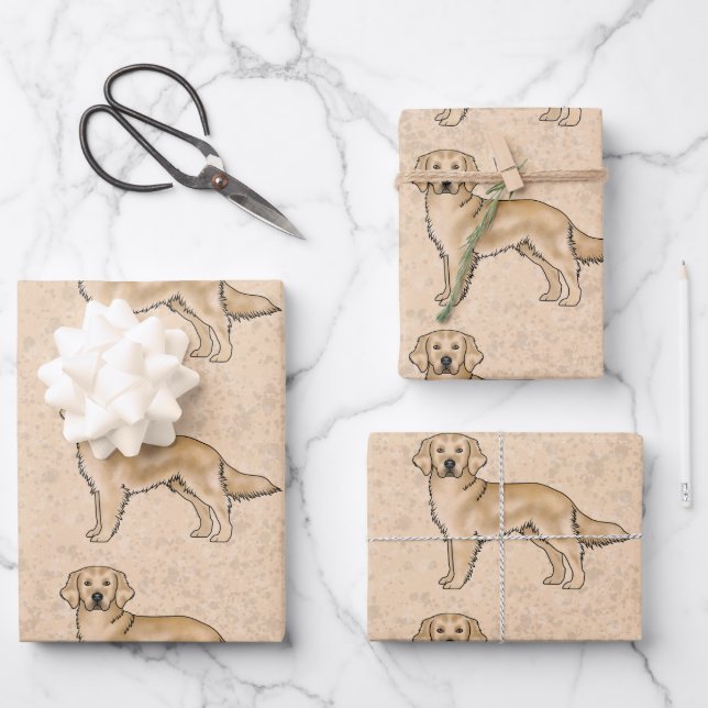 Gelbes Golden Retriever Niedlich Cartoon Dog Muste Geschenkpapier Set (Vorderseite)