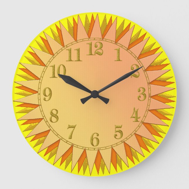 Gelbes Goldorange Sonnenaufgang-Wanduhr Große Wanduhr (Vorderseite)
