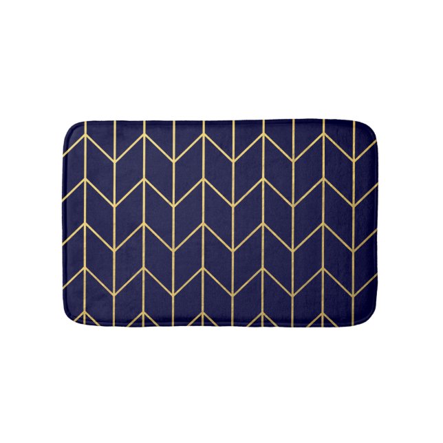 Gelbes GoldZickzack Marine-Blaumoderner Chic Badematte (Vorderseite)