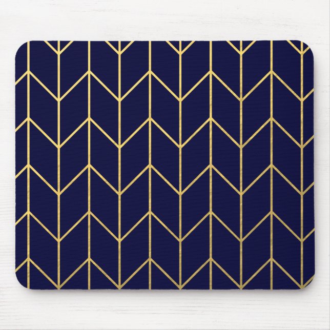 Gelbes GoldZickzack Marine-Blaumoderner Chic Mousepad (Vorne)
