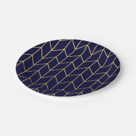 Gelbes GoldZickzack Marine-Blaumoderner Chic Pappteller