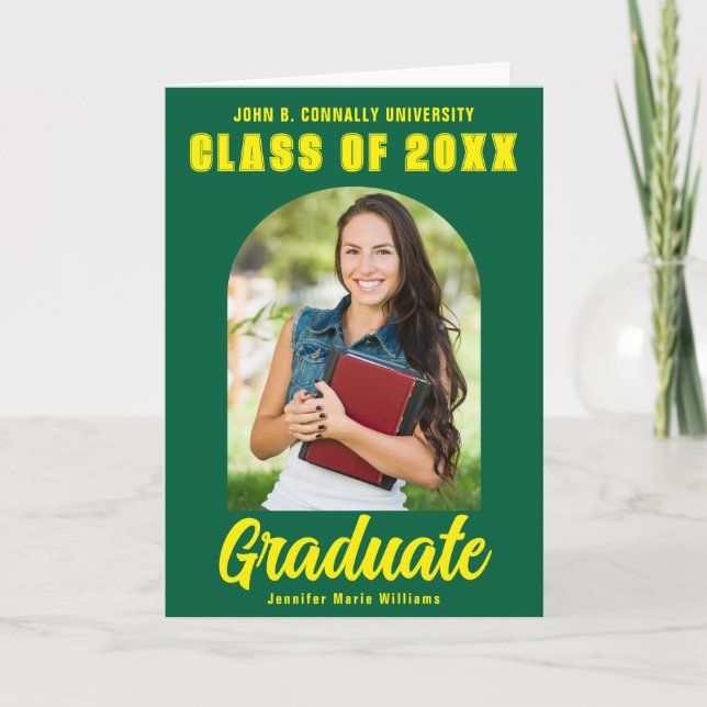 Gelbes Graduate Foto Arch Bold Abschluss Ankündigung (Vorderseite)