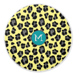Gelbes graues Leopard-Printmonogramm Keramikknauf