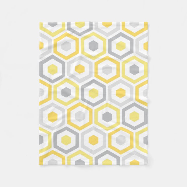 Gelbes graues Retro geometrisches Muster Fleecedecke (Vorderseite)