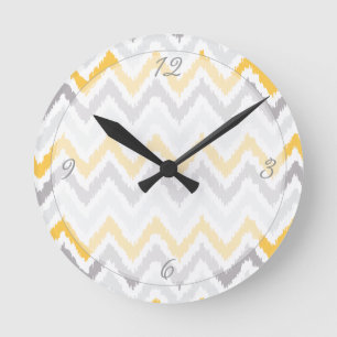 Gelbes graues Sparren Ikat Muster Runde Wanduhr