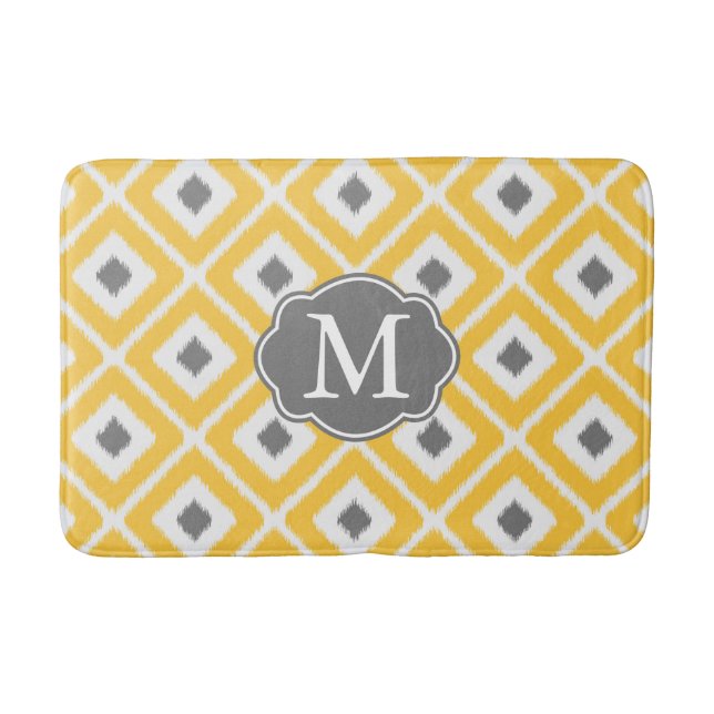 Gelbes, graues, weißes Ikat-Diamantmuster Badematte (Vorderseite)