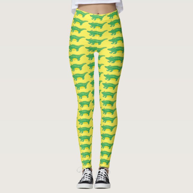 Gelbes Grün Gator Alligator Krokodil Krokyle Tier Leggings (Vorderseite)