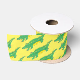 Gelbes Grün Gator Alligator Krokodil Krokyle Tier Satinband