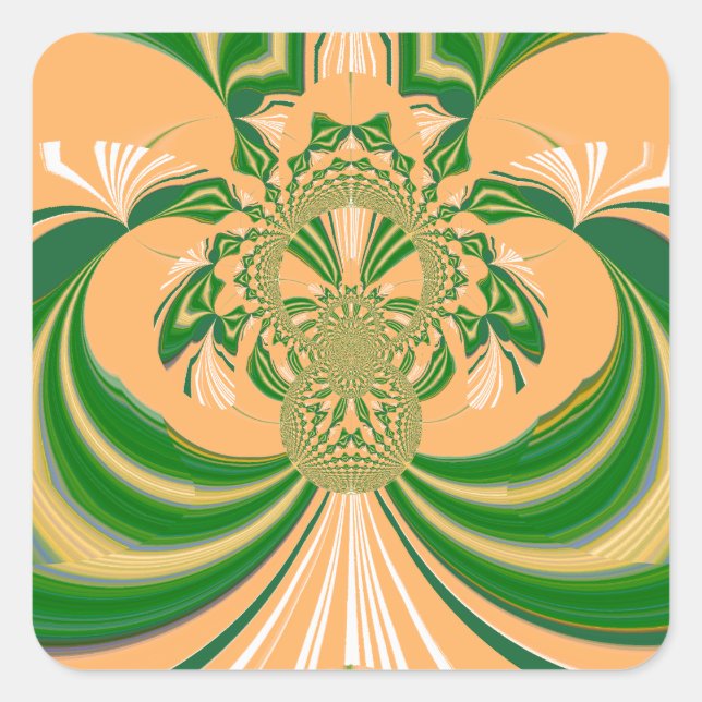 Gelbes grünes Design. Quadratischer Aufkleber (Vorderseite)