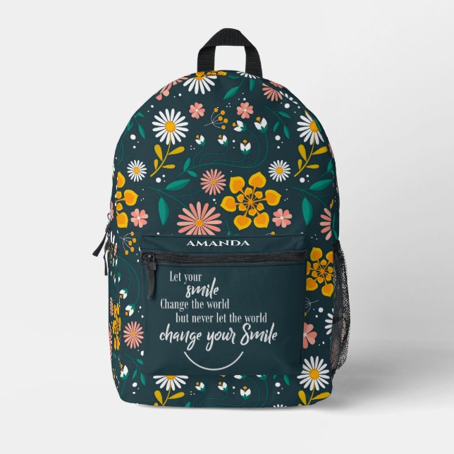 Gelbes grünes Hübsches Blumenzitat Bedruckter Rucksack (Vorderseite)