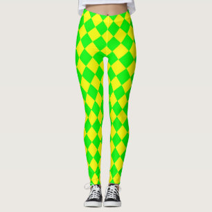 Gelbes grünes Schachbrett Diamantmuster Leggings
