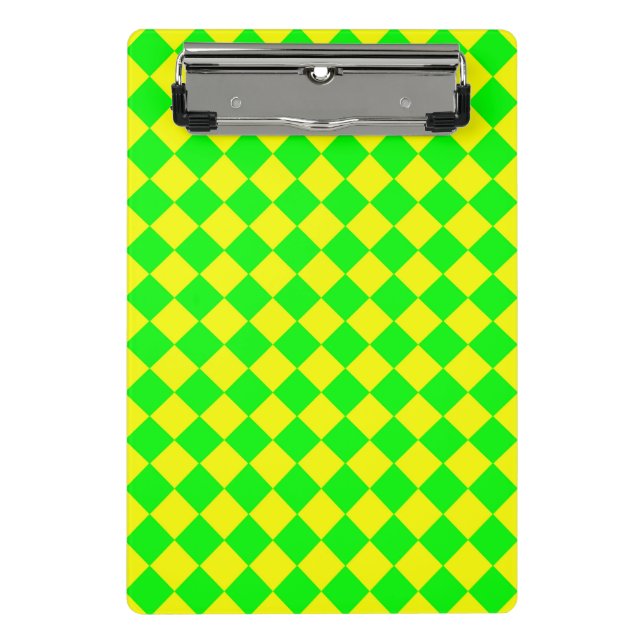 Gelbes grünes Schachbrett Diamantmuster Mini Klemmbrett (Vorderseite)