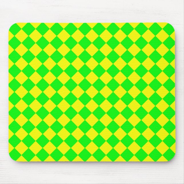 Gelbes grünes Schachbrett Diamantmuster Mousepad (Vorne)