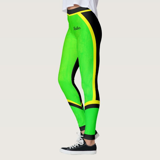 Gelbes grünes Schwarz (Ihr Name) Leggings (Links)