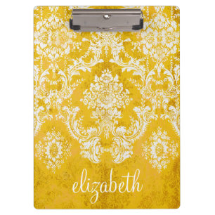 Gelbes Grunge Damask Muster mit benutzerdefinierte Klemmbrett