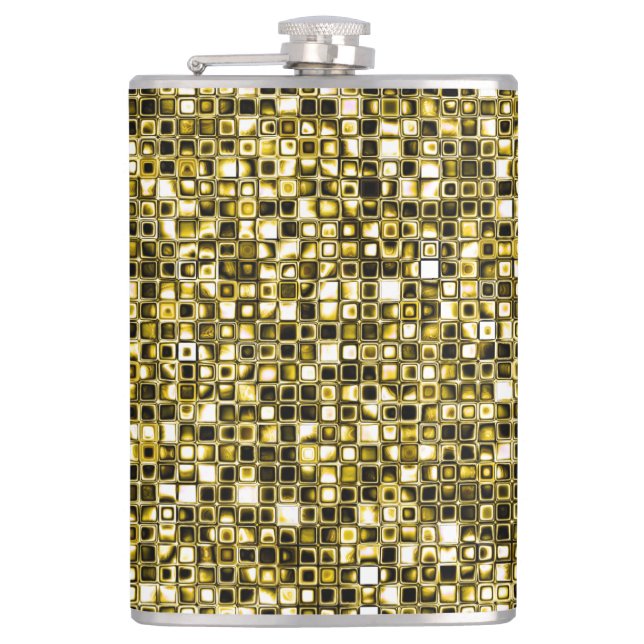 Gelbes Grunge Textured Grid Muster Flachmann (Vorderseite)