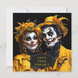 Gelbes Halloween-Make-up-Karikaturenpaar Einladung