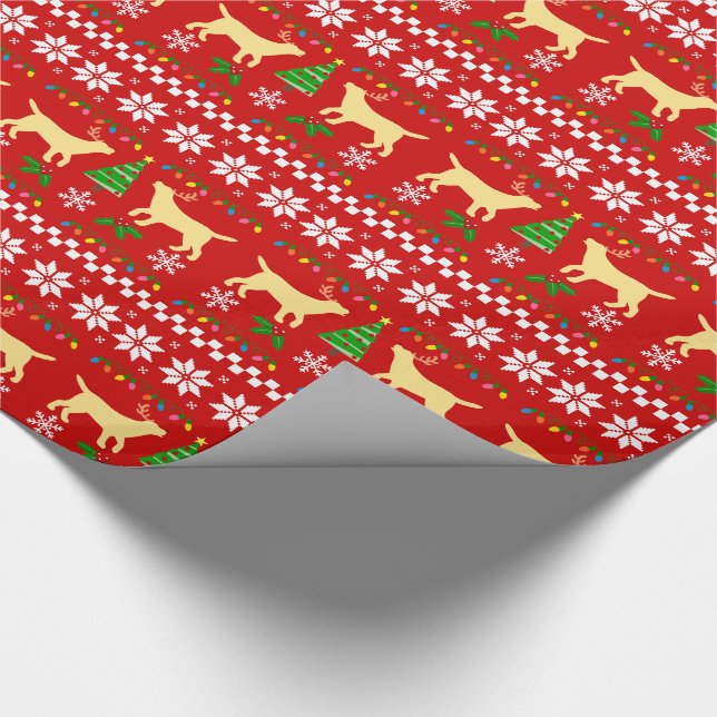 Gelbes hässliches Weihnachtsmuster Labradors Geschenkpapier (Ecke)