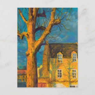 Gelbes Haus Alte Baum Landschaft Normandie Frankre Postkarte