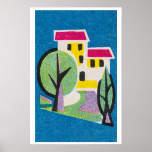 Gelbes Haus - Streichholzschachtel-Druck - Ästheti Poster