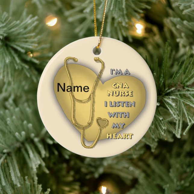 Gelbes Herz CNA Nurse Keramik Ornament (Baum)