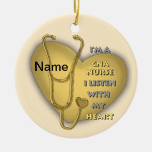 Gelbes Herz CNA Nurse Keramik Ornament