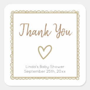 Gelbes Herz Doodle Baby Shower Danke Quadratischer Aufkleber